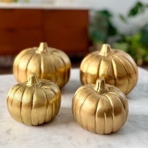 Set of 4 Gold Metal Decorative Pumpkins by Madeleine Home